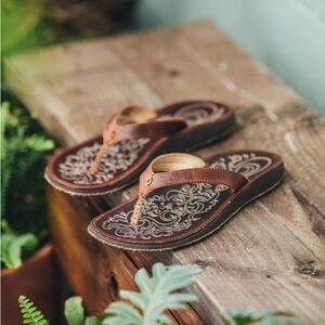 OluKai Paniolo Leather Sandals with Intricate Designs